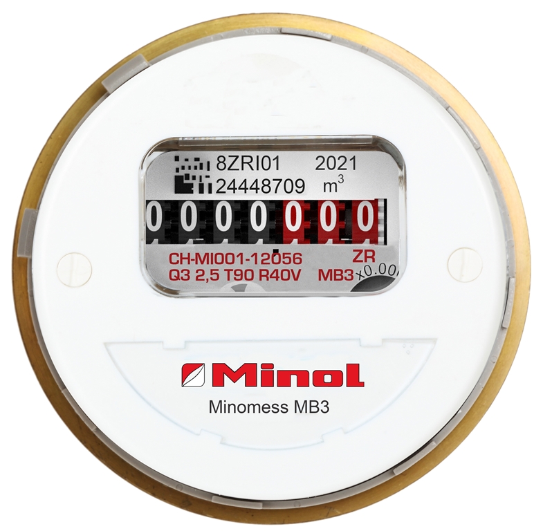 Brunata Minol Minomess® MB3 Unterputzzähler Warmwasser Frontansicht