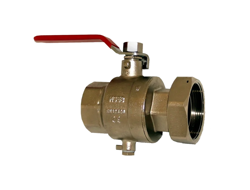 Kugelhahn DN 40 mit 1 1/2"IG und loser Überwurfmutter 2" und Temperaturfühleranschluss DS38